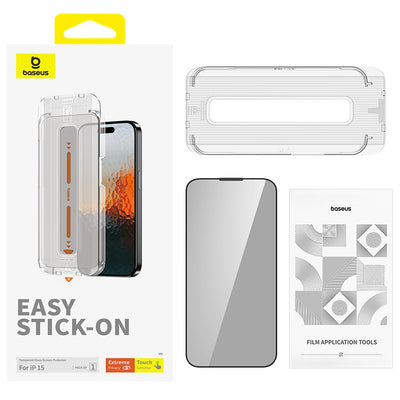 Baseus Sapphire Series Privacy Protection Tempered Glass Screen Protector (with Dust Filter) For iPhone 15