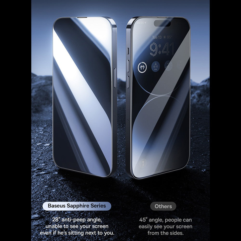 Baseus Sapphire Series Privacy Protection Tempered Glass Screen Protector (with Dust Filter) For iPhone 15 Pro Max