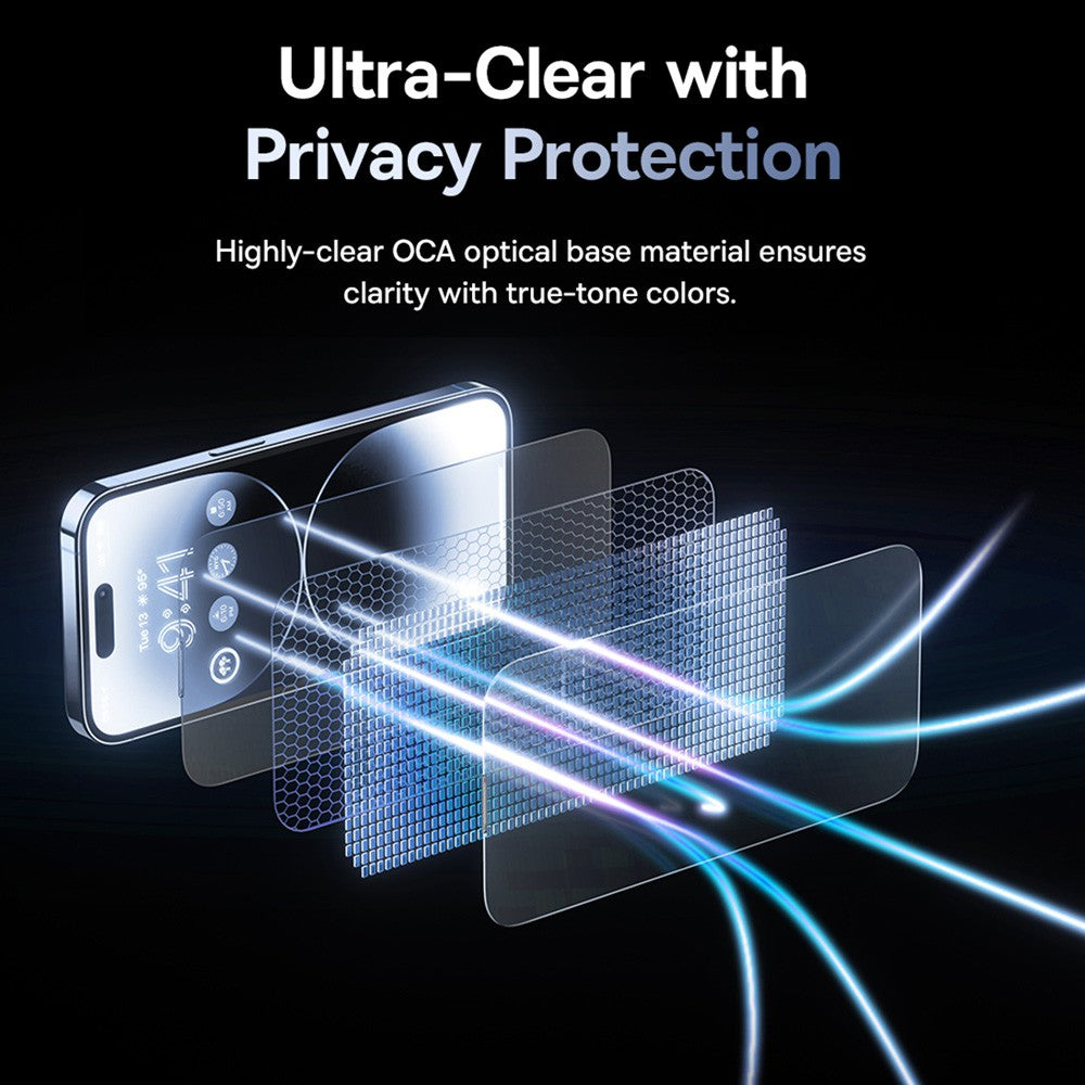 Baseus Sapphire Series Privacy Protection Tempered Glass Screen Protector (with Dust Filter) For iPhone 15