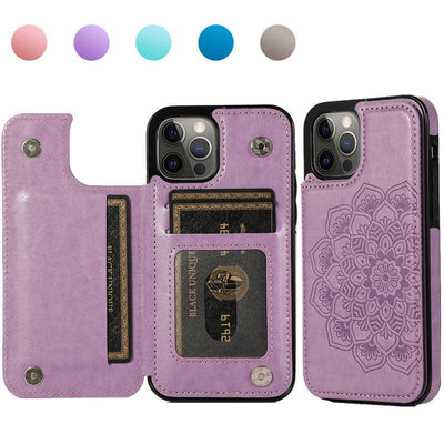 Phone Case Embossed Mobile Phone Leather Case Mandala Card Holder For iPhone 15 - MyMobile