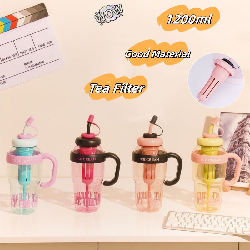 Plastic Water Bottle With Straw Cartoon Cup Drinking Cup Portable Water Bottle 1200ml Kitchen Gadgets - MyMobile