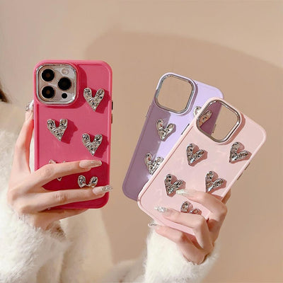 Pleated Metallic Electroplating Heart Mobile Phone Shell For iPhone 14, 15 - MyMobile