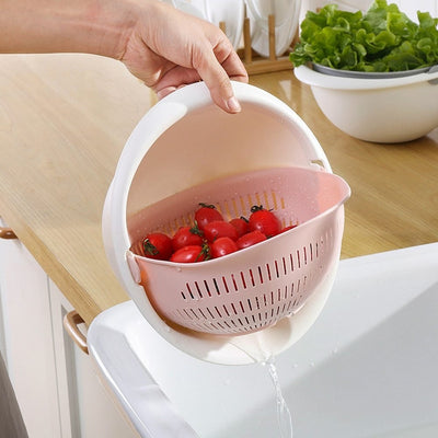 Portable detachable double - layer hollow fruit and vegetable cleaning drain basket Washed rice noodles - MyMobile