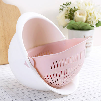 Portable detachable double - layer hollow fruit and vegetable cleaning drain basket Washed rice noodles - MyMobile