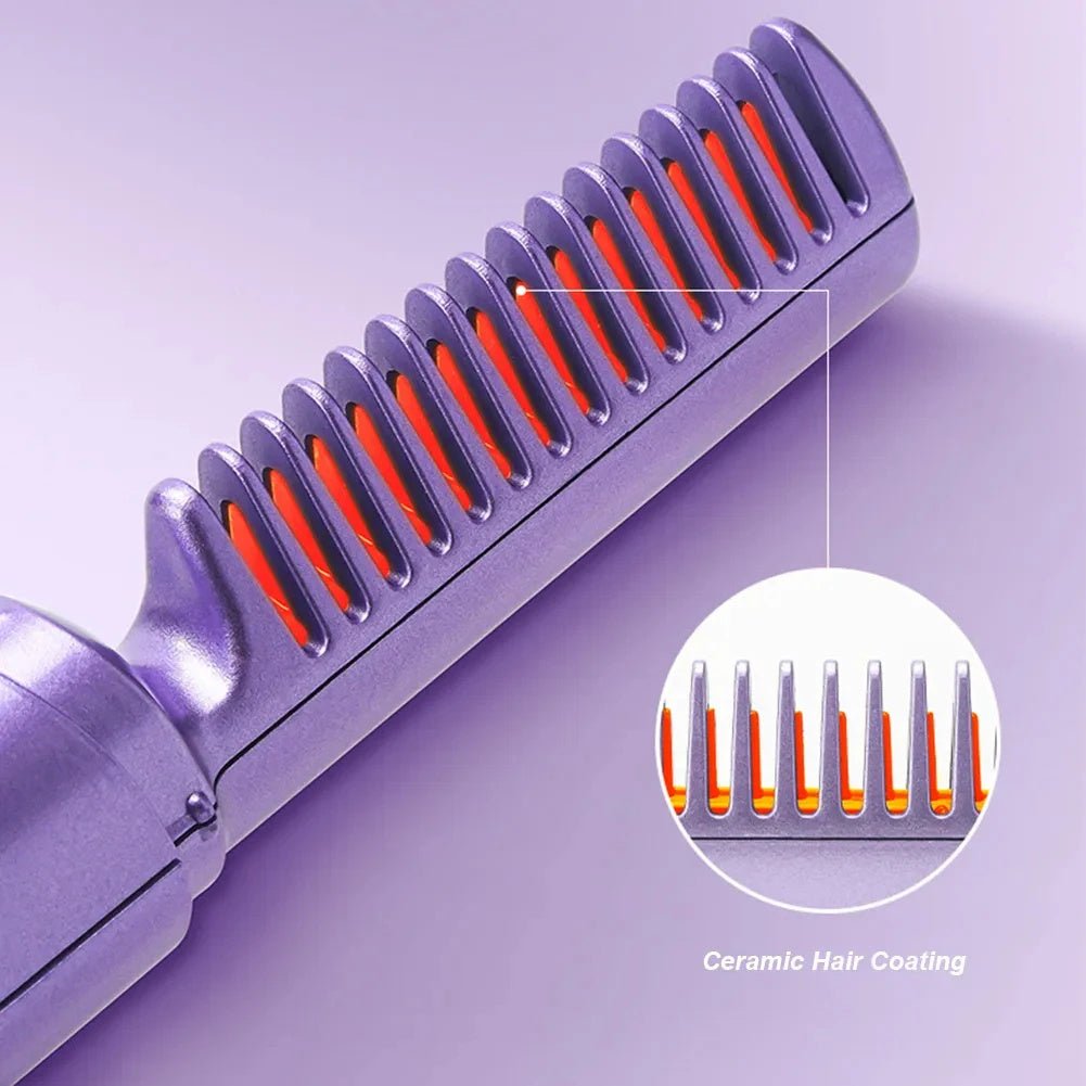 Professional Wireless Hair Straightener Curler Comb Fast Heating Negative Ion Straightening Curling Brush Hair Styling Tools - MyMobile