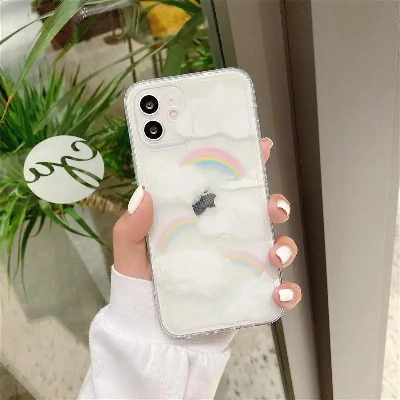 Rainbow White Cloud Transparent Silicone Phone Case - MyMobile