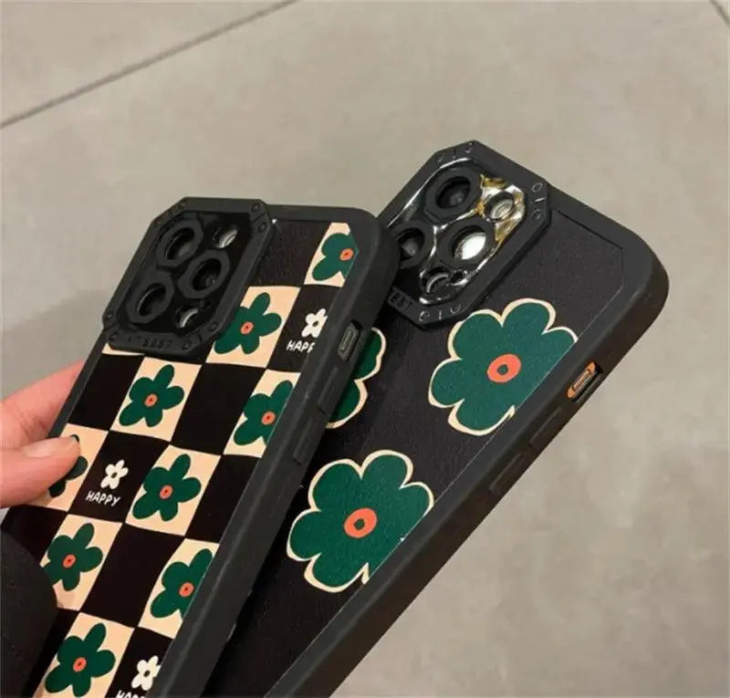 Retro Green Flower Checkerboard Lattice Phone Case - MyMobile