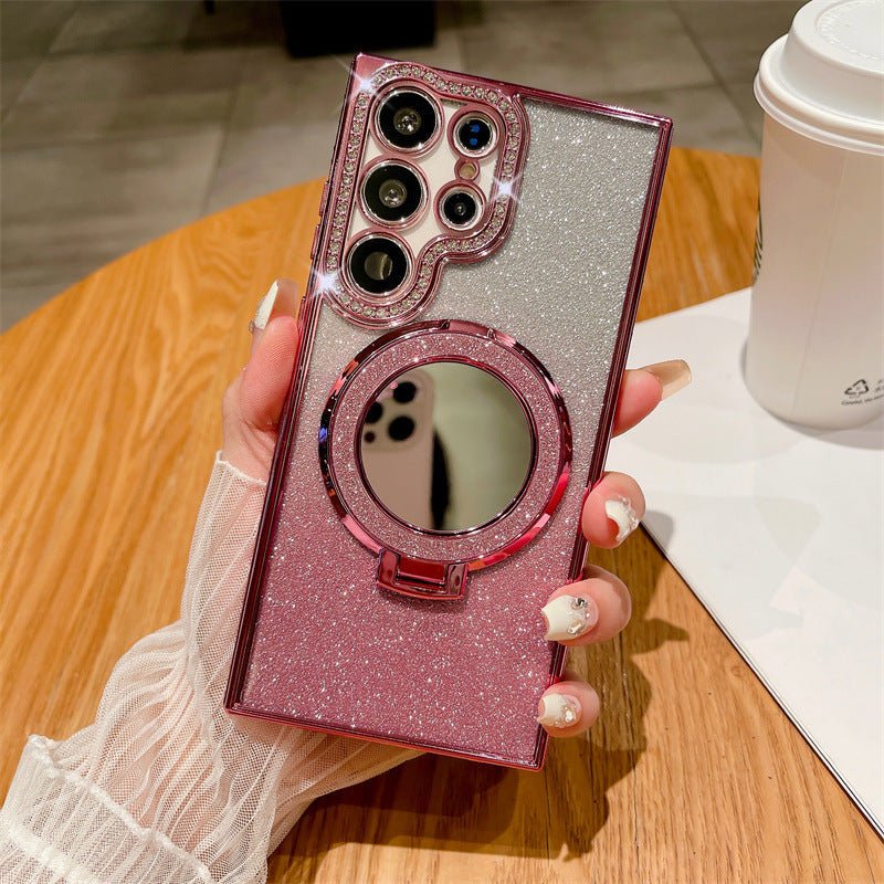 Rhinestone Glitter Magnetic Suction Mirror Bracket Drop - resistant Soft Case Phone Case For Samsung Galaxy S24 - MyMobile