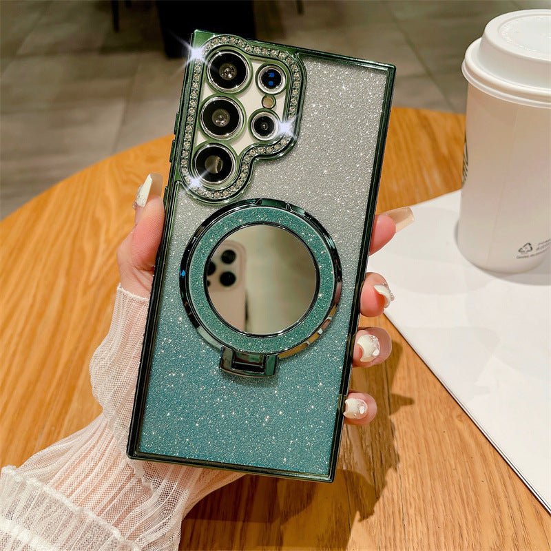 Rhinestone Glitter Magnetic Suction Mirror Bracket Drop - resistant Soft Case Phone Case For Samsung Galaxy S24 - MyMobile