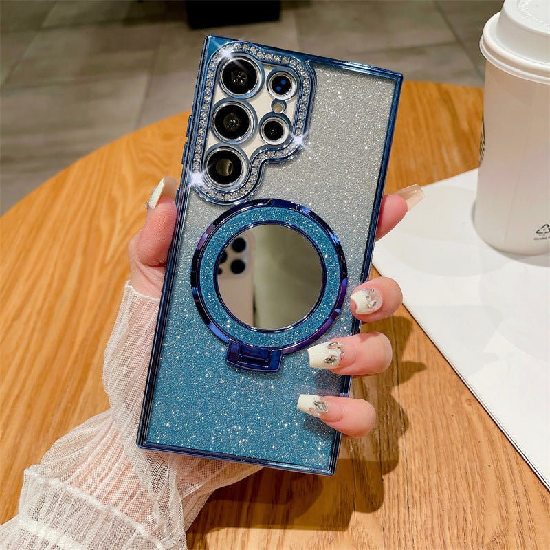 Rhinestone Glitter Magnetic Suction Mirror Bracket Drop - resistant Soft Case Phone Case For Samsung Galaxy S24 - MyMobile