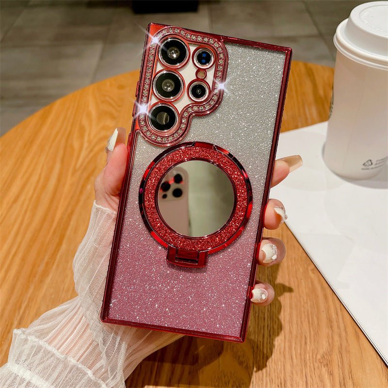 Rhinestone Glitter Magnetic Suction Mirror Bracket Drop - resistant Soft Case Phone Case For Samsung Galaxy S24 - MyMobile