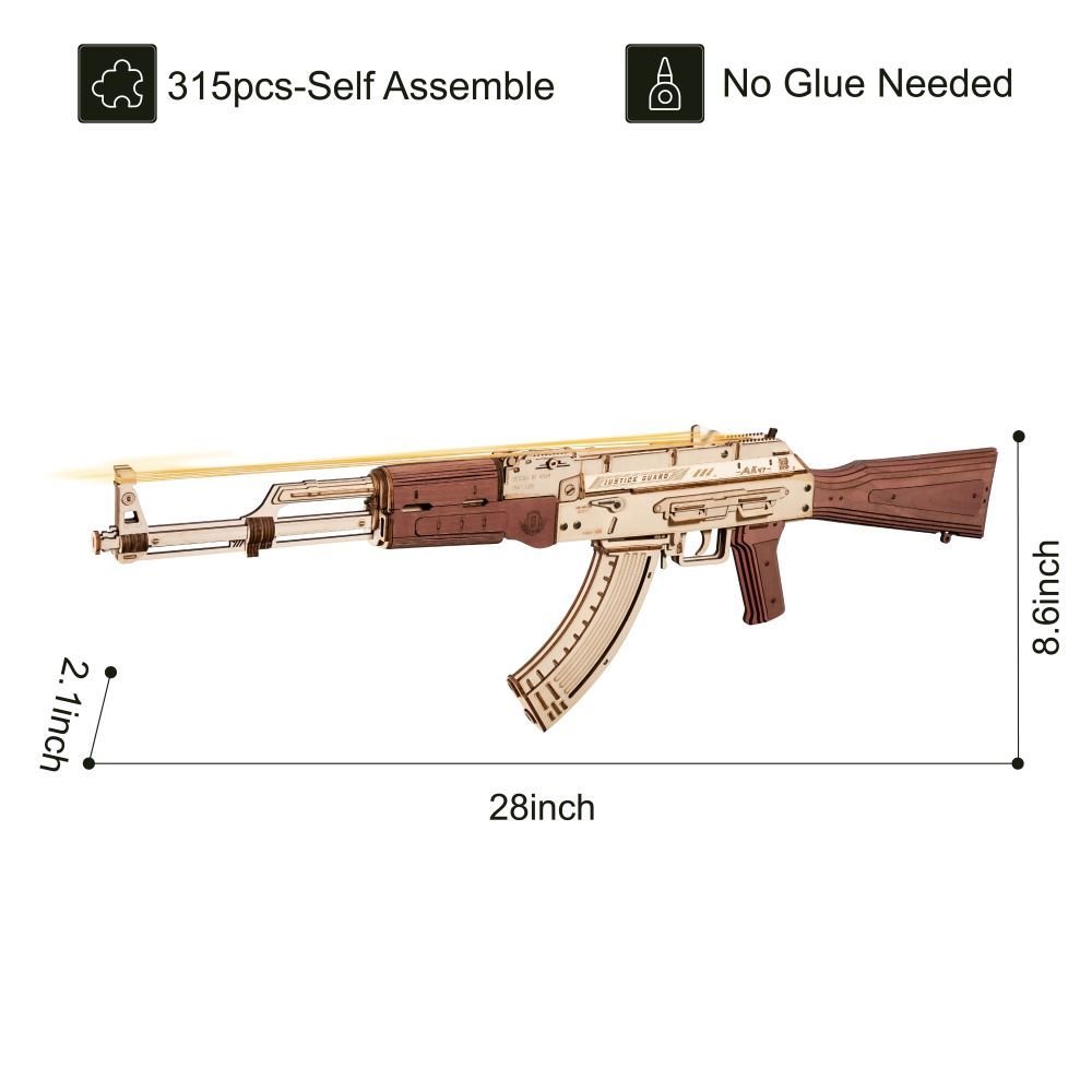 Robotime Rokr Automatic Rifle AK - 47 3D Wooden Assembly Gun Double Firing Modes For Kids Adults Justice Guar LQ901 - MyMobile