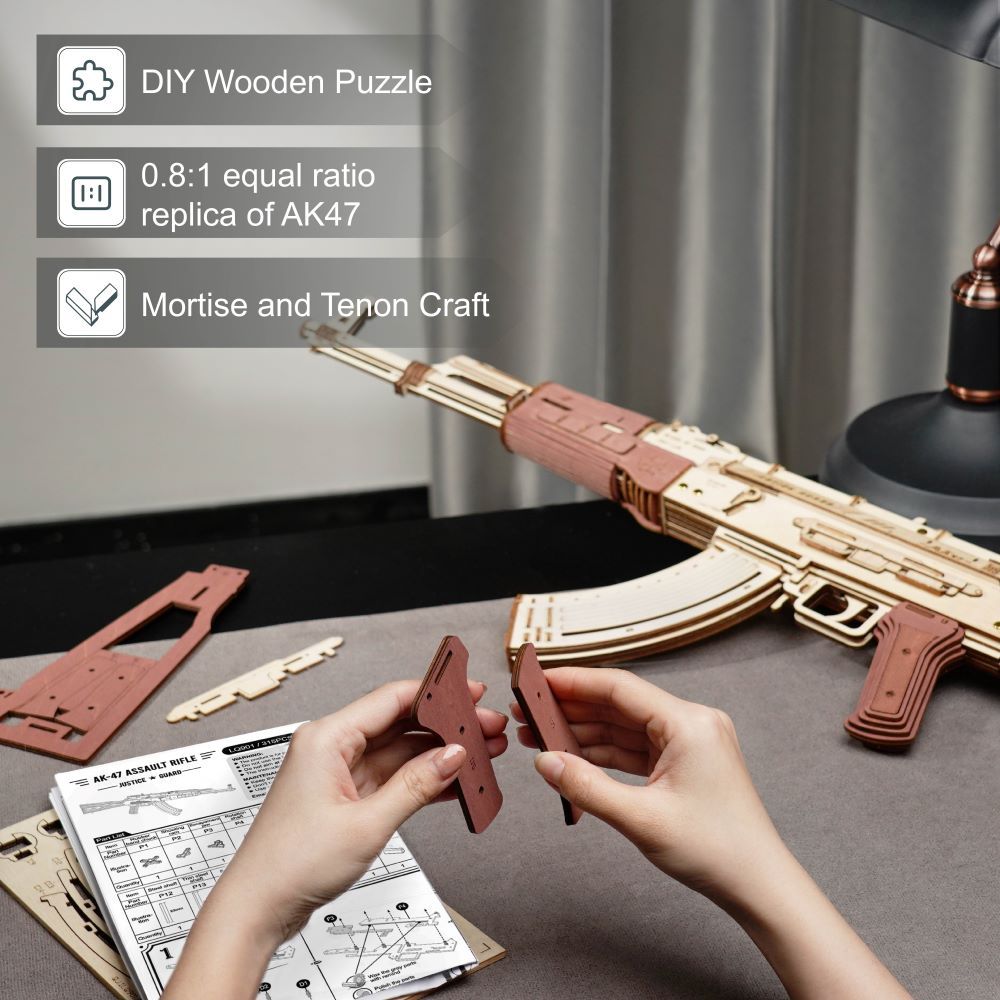 Robotime Rokr Automatic Rifle AK - 47 3D Wooden Assembly Gun Double Firing Modes For Kids Adults Justice Guar LQ901 - MyMobile