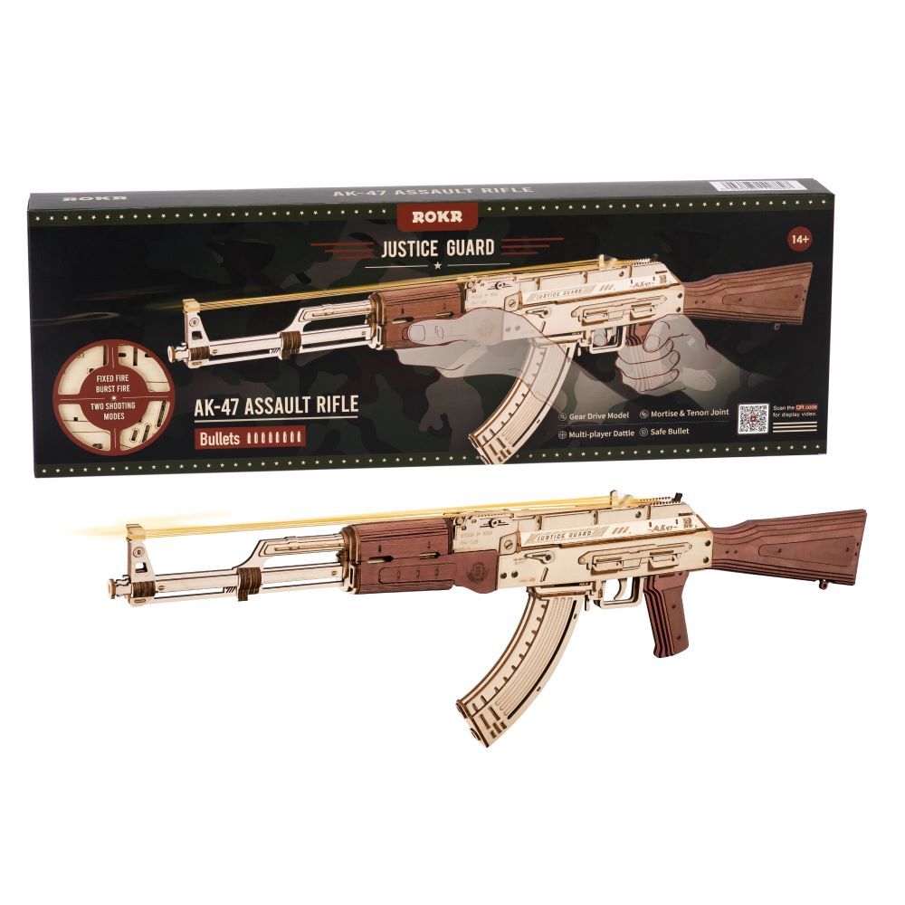 Robotime Rokr Automatic Rifle AK - 47 3D Wooden Assembly Gun Double Firing Modes For Kids Adults Justice Guar LQ901 - MyMobile