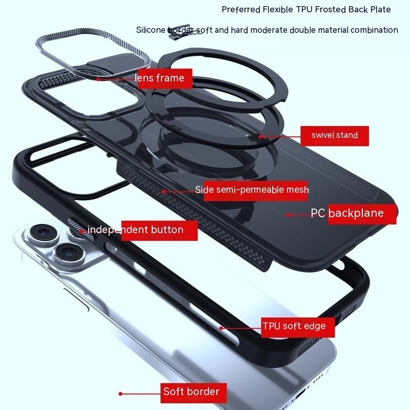 Rotating Bracket Magnetic Suction Phone Case Frosted Heat Dissipation Drop - resistant For iPhone 15 - MyMobile