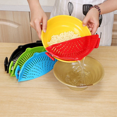 Silicone Clip - on Pot Pan Bowl Funnel Oil Strainer Creative Rice Washing Colander for Draining Liquid Fits All Pot Size - MyMobile