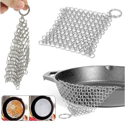 Silver Stainless Steel Cast Iron Cleaner Chainmail Scrubber Home Cookware Clean For Skillets Grill Pans - MyMobile