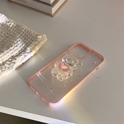 Simple Bear Bracket Silicone Phone Case For iPhone 15 - MyMobile