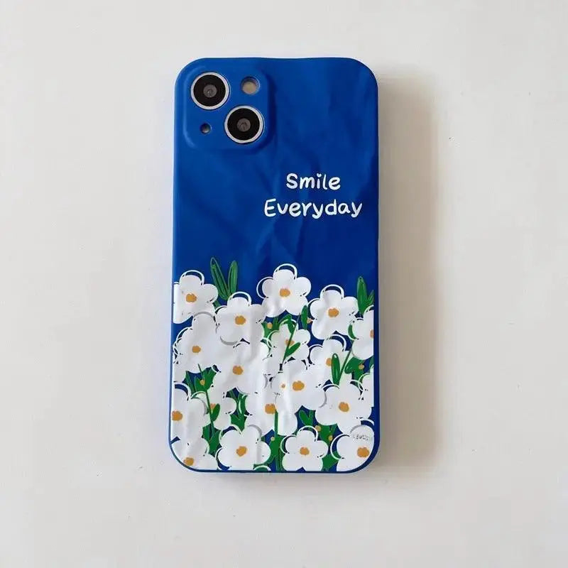 Simple Wrinkled Blue And White Flower Patch Silicone Phone Case - MyMobile