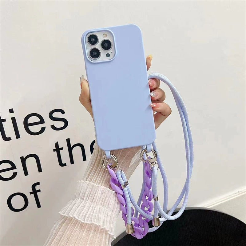 Solid Color Lanyard Slung Over One Shoulder Chain Phone Case For iPhone 15 - MyMobile