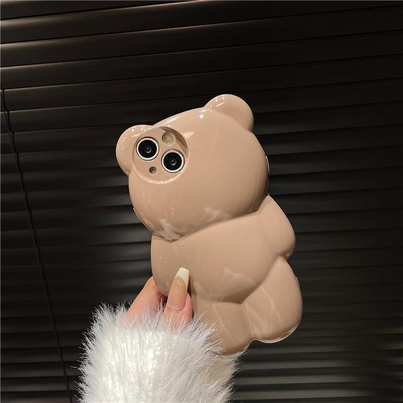 Solid Color Three - dimensional Bear Cute Anti - fall Cute New Anti - fall Phone Case For iPhone 12, 13, 14 - MyMobile