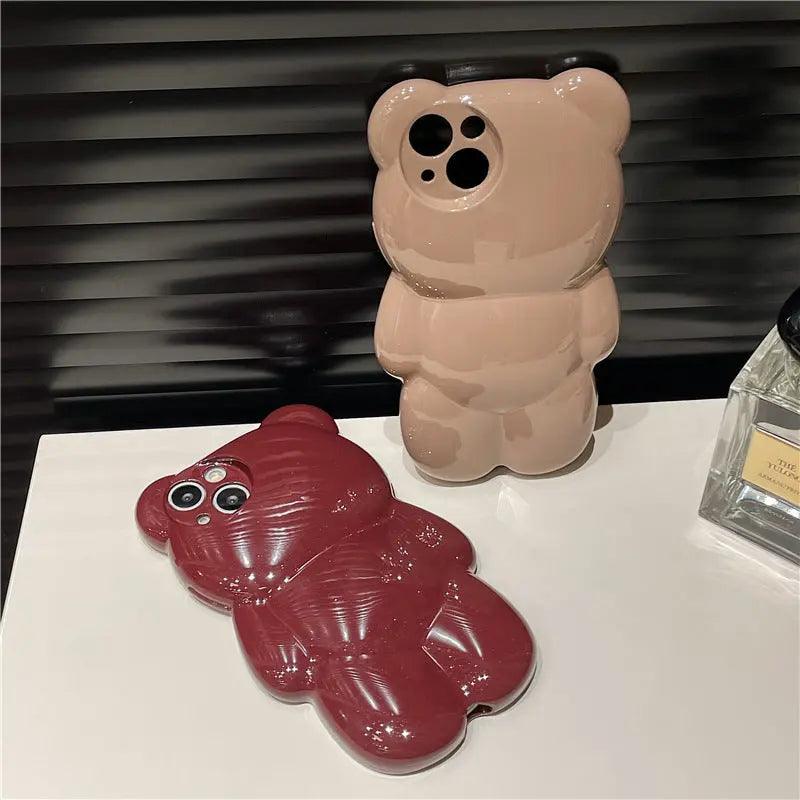 Solid Color Three - dimensional Bear Cute Anti - fall Cute New Anti - fall Phone Case For iPhone 12, 13, 14 - MyMobile