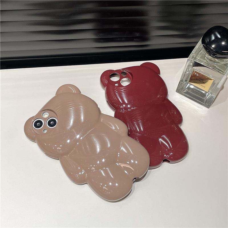 Solid Color Three - dimensional Bear Cute Anti - fall Cute New Anti - fall Phone Case For iPhone 12, 13, 14 - MyMobile