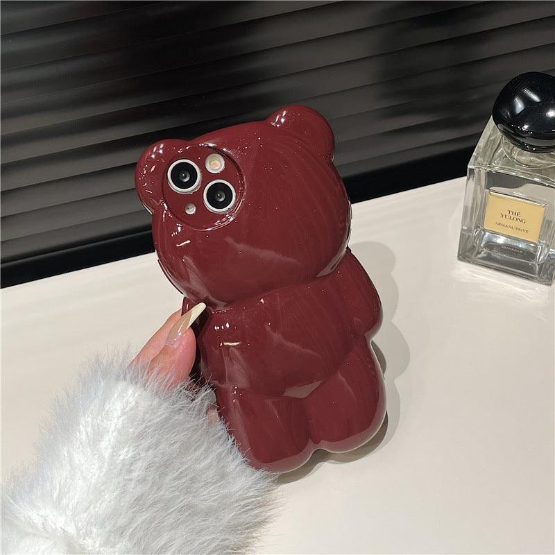 Solid Color Three - dimensional Bear Cute Anti - fall Cute New Anti - fall Phone Case For iPhone 12, 13, 14 - MyMobile