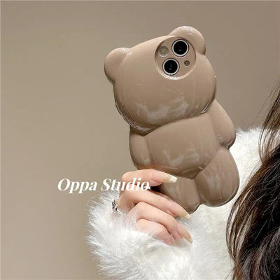 Solid Color Three - dimensional Bear Cute Anti - fall Cute New Anti - fall Phone Case For iPhone 12, 13, 14 - MyMobile