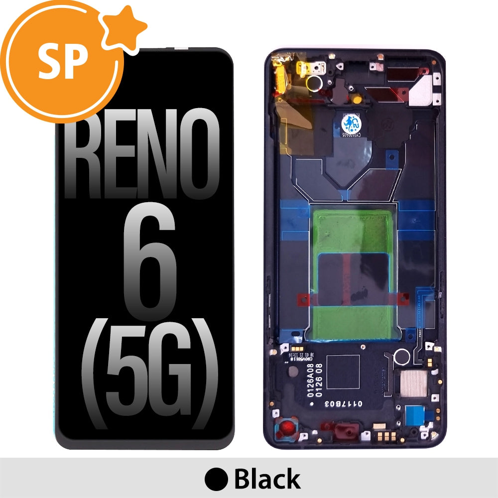 OLED Screen Replacement with Frame for OPPO Reno6 5G 4907749 (Service Pack)-Black
