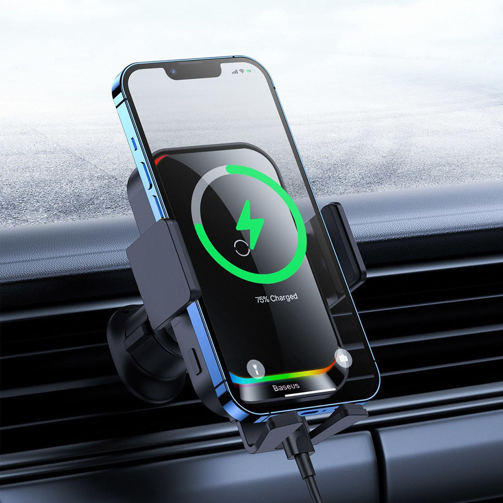 Baseus Halo Car Phone Holder With 15W Induction Charger For A Sheet Of Paper