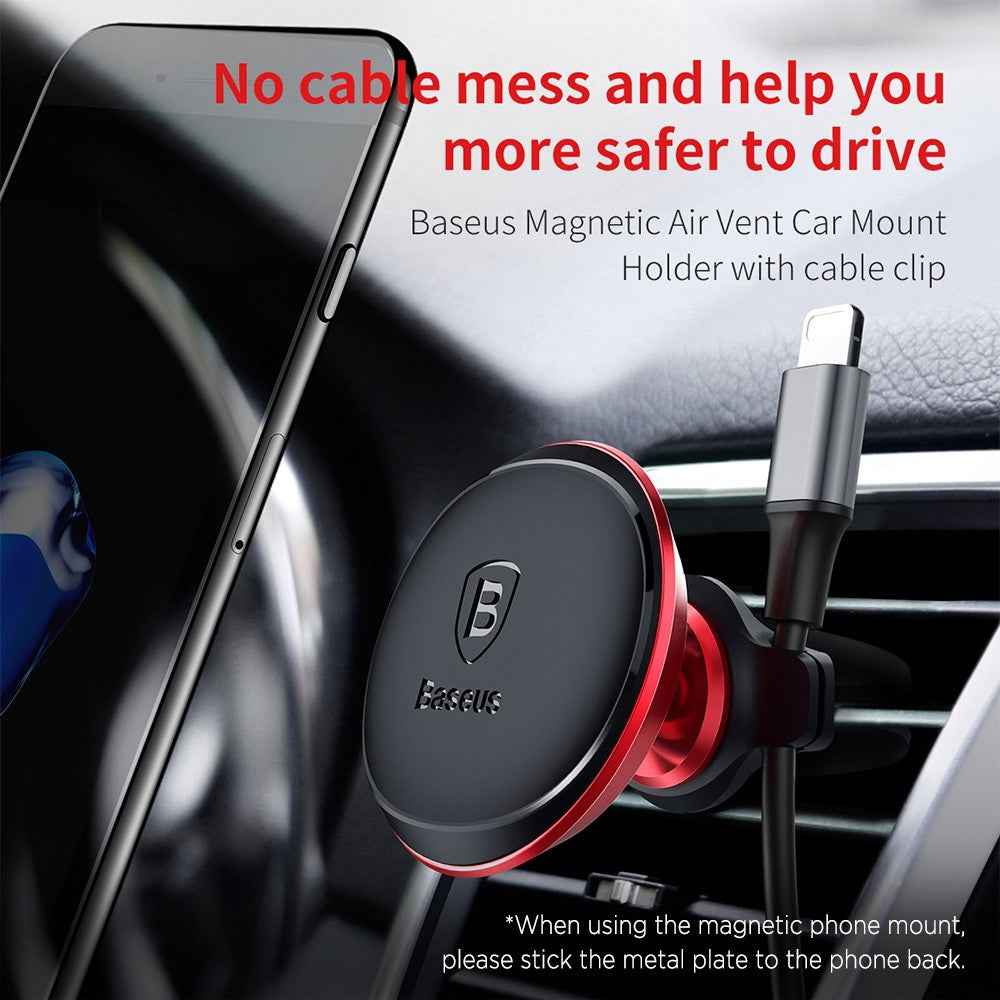 Baseus Car Mount Magnetic Air Vent Phone Holder with Cable Clip