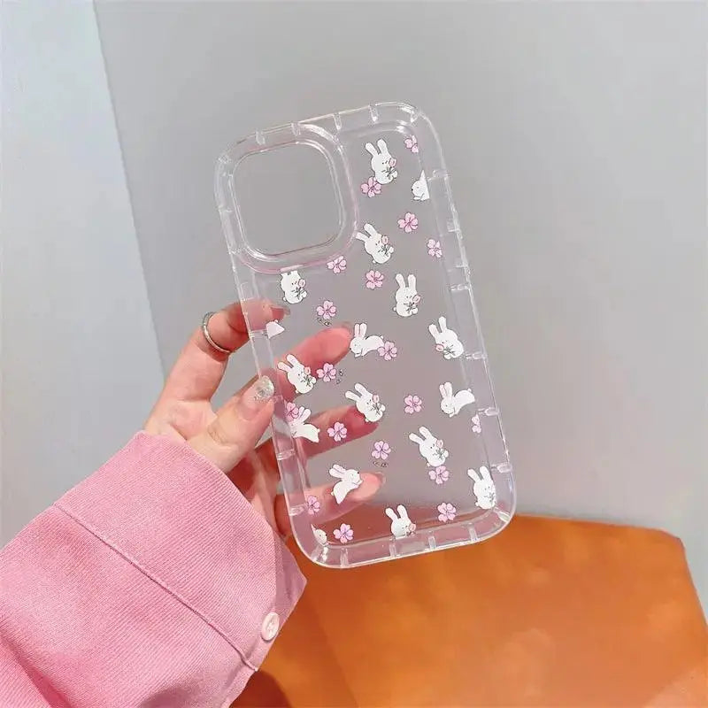 Sweet Flower Rabbit Transparent Mobile Phone Case - MyMobile