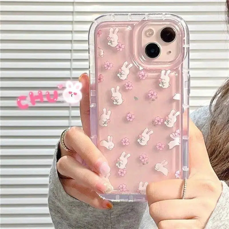 Sweet Flower Rabbit Transparent Mobile Phone Case - MyMobile