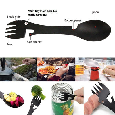 Tableware Multitool Bottle Stainless Steel Cutlery Flatware Utensil Fork Can Opener Spork Picnic Multi Tool - MyMobile