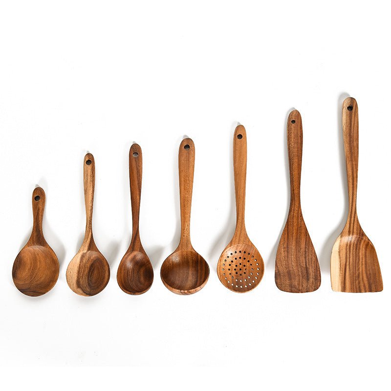 Teak Natural Wood Tableware Spoon Ladle Turner Rice Colander Soup Skimmer Cooking Tool Sets Spoon Scoop Kitchen Tools Gadgets - MyMobile