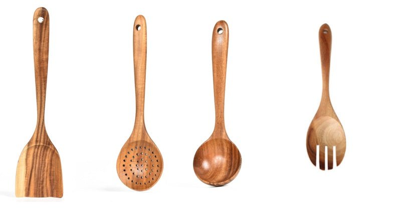 Teak Natural Wood Tableware Spoon Ladle Turner Rice Colander Soup Skimmer Cooking Tool Sets Spoon Scoop Kitchen Tools Gadgets - MyMobile