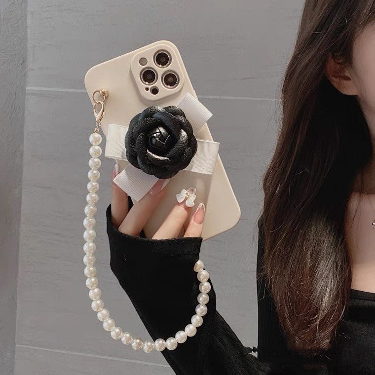 Temperament Camellia Pearl Chain Phone Case Soft Shell For iPhone 16 - MyMobile