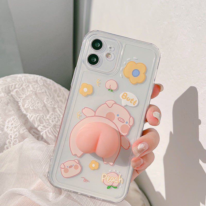 Three - dimensional Piggy Butt Phone Case Pinch Music Silicone Case For iPhone 15 - MyMobile