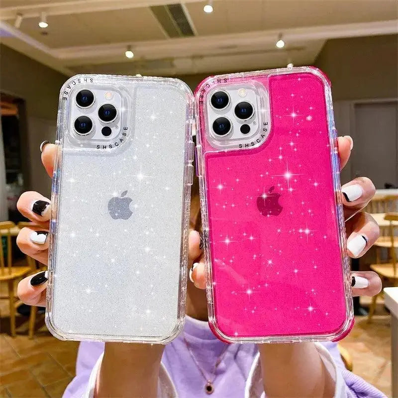 Transparent Glitter Three - layer Thickened Phone Case - MyMobile