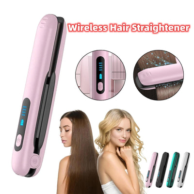 Wireless Hair Straightener Flat Iron Mini 2 IN 1 Roller USB 5000mAh Max 200 Degree Portable Cordless Curler 4 Levels Dry And Wet Uses - MyMobile