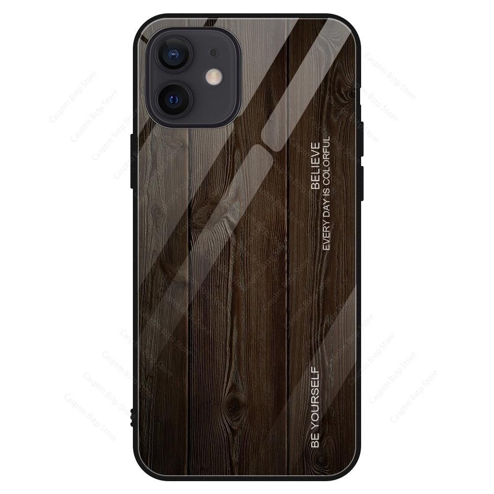 Wood Grain Glass Fashion Mobile Phone Protective Case - MyMobile