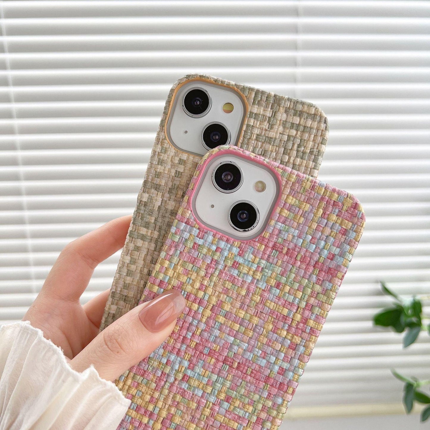 Woven Plaid Mobile Phone Protective Case For iPhone 14, 15 - MyMobile