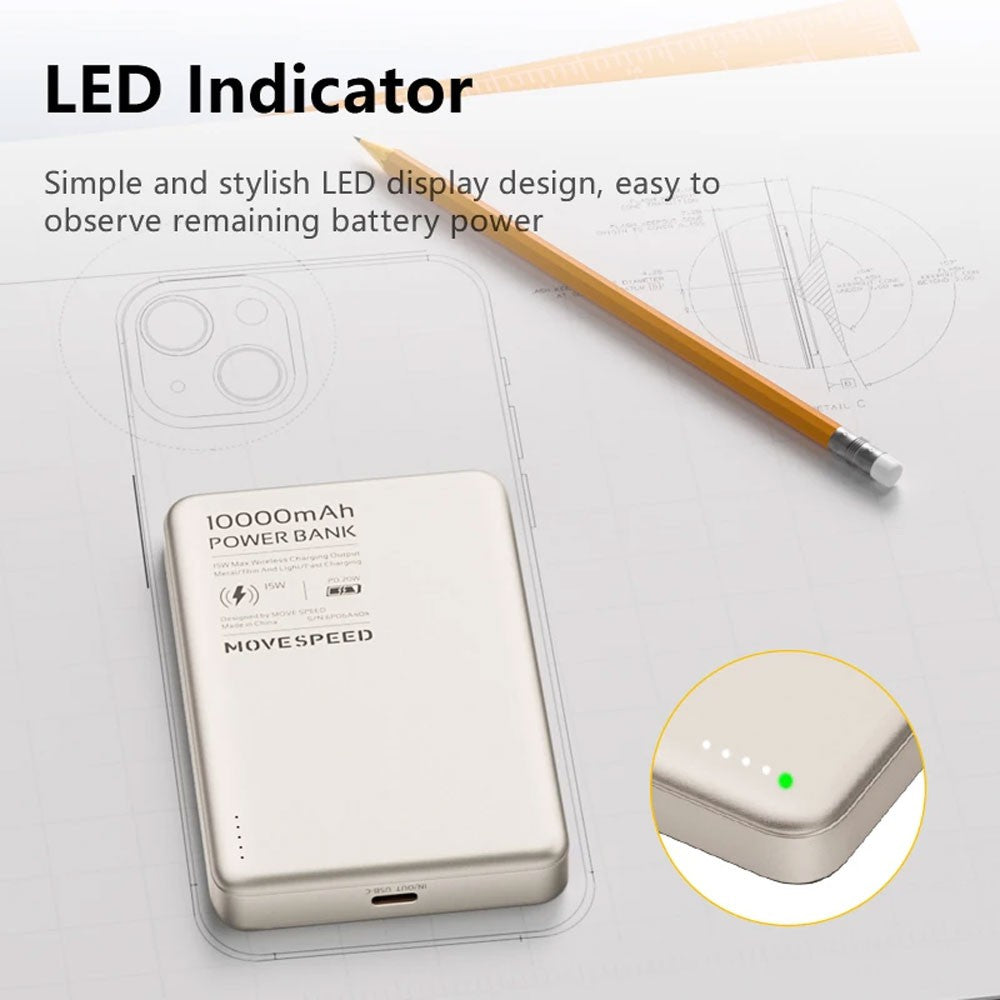 MOVE SPEED S10 Ultra-thin Titanium Magnetic Power Bank 10,000mAh PD20W (YSPBS10)
