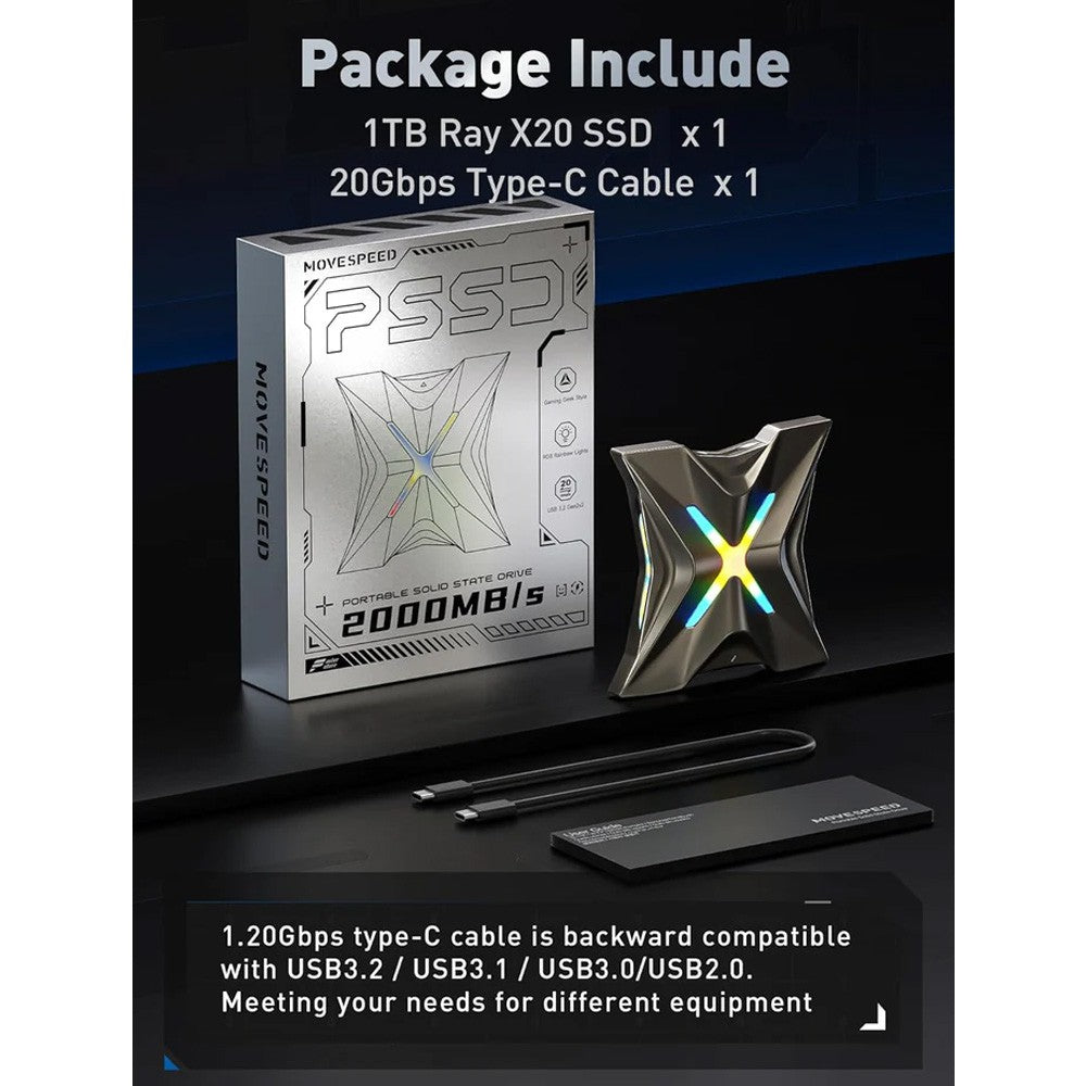 MOVE SPEED RX20 2000MB/s Read with RGB Streamer Light Portable SSD (YSPSRX20-1TTG)