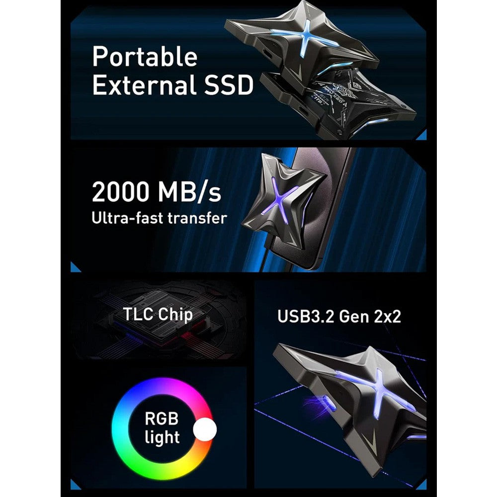 MOVE SPEED RX20 2000MB/s Read with RGB Streamer Light Portable SSD (YSPSRX20-1TTG)