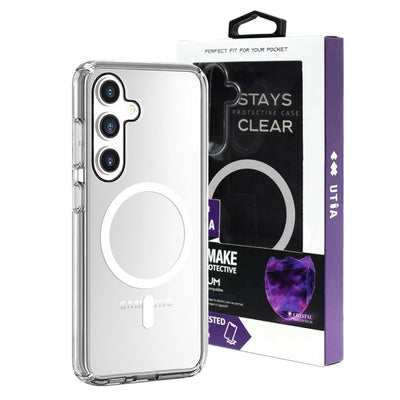 UTIA Shockproof Transparent Case Cover With Magnetic Ring for Samsung Galaxy S25 FE-Transparent