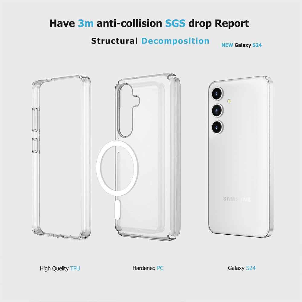 UTIA Shockproof Transparent Case Cover With Magnetic Ring for Samsung Galaxy S25 FE-Transparent
